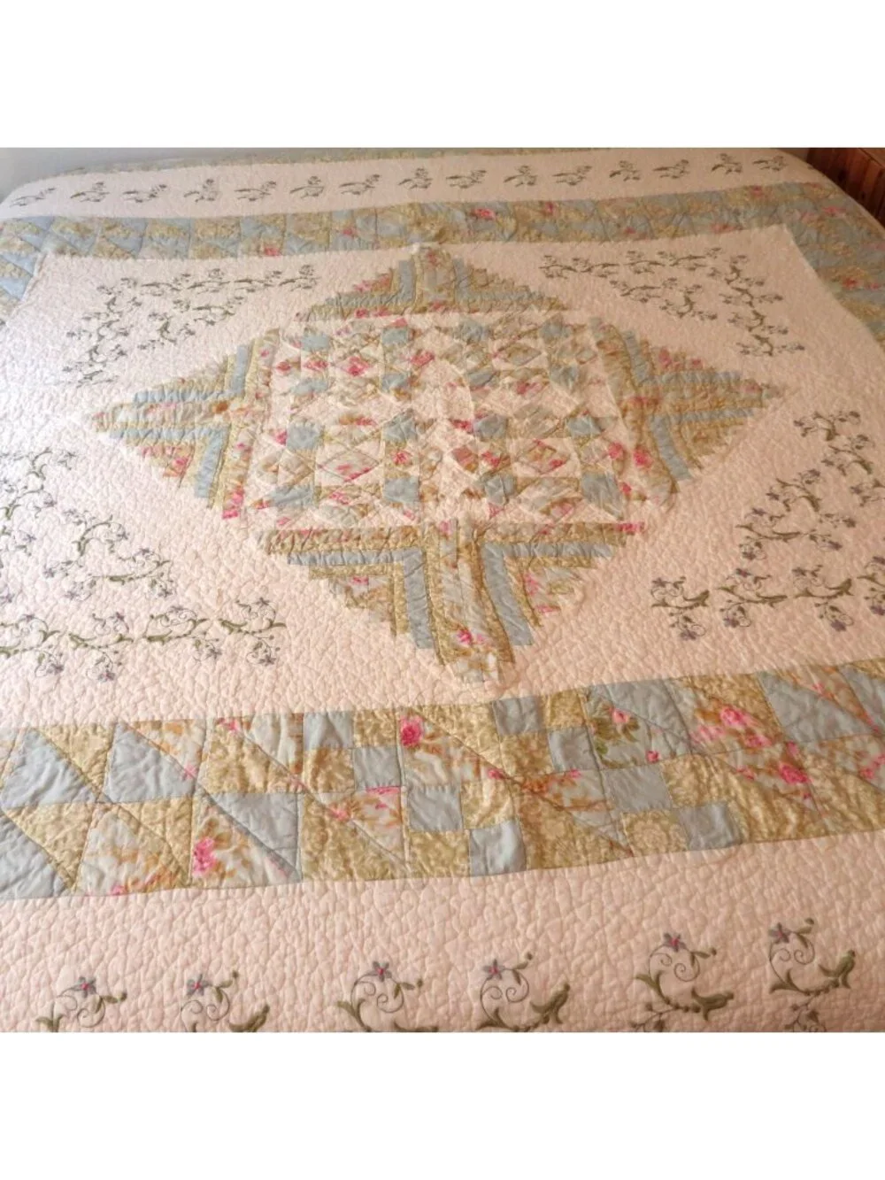 Vintage 90s Y2K JCPenney Floral Patchwork Cotton French Country Quilt Full/Queen